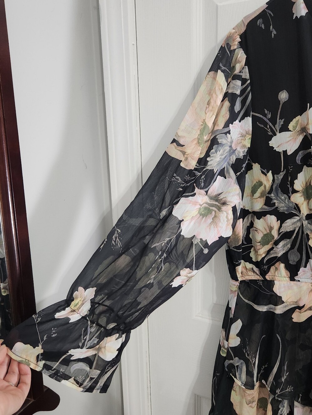 Toleen babydoll floral soft romantic maxi dress tiered sheer sleeves 2XL - Picture 4 of 13